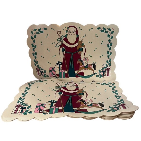 Other - Santa Claus Holly Christmas Placemats Old Worl Vintage Set of 8